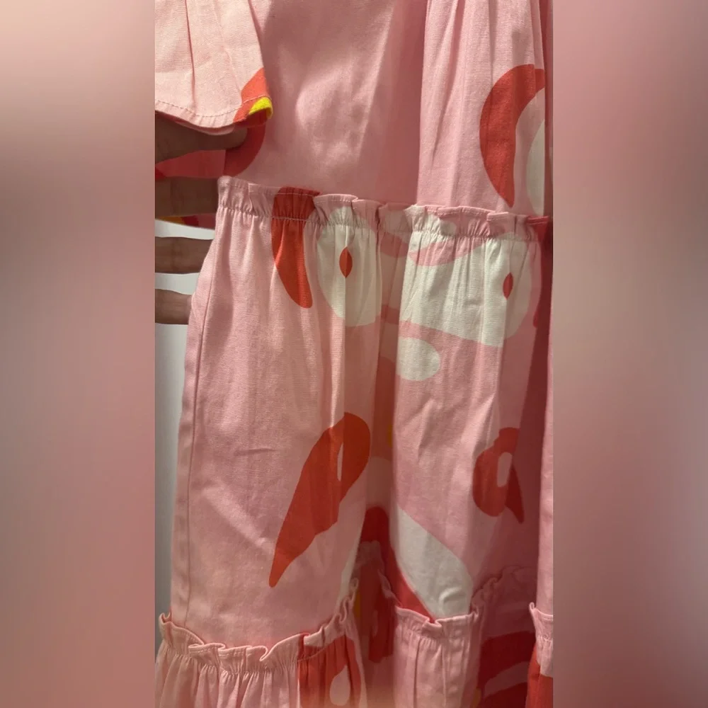 Chic Pink Patterned Midi Dress - Picture 7 of 8